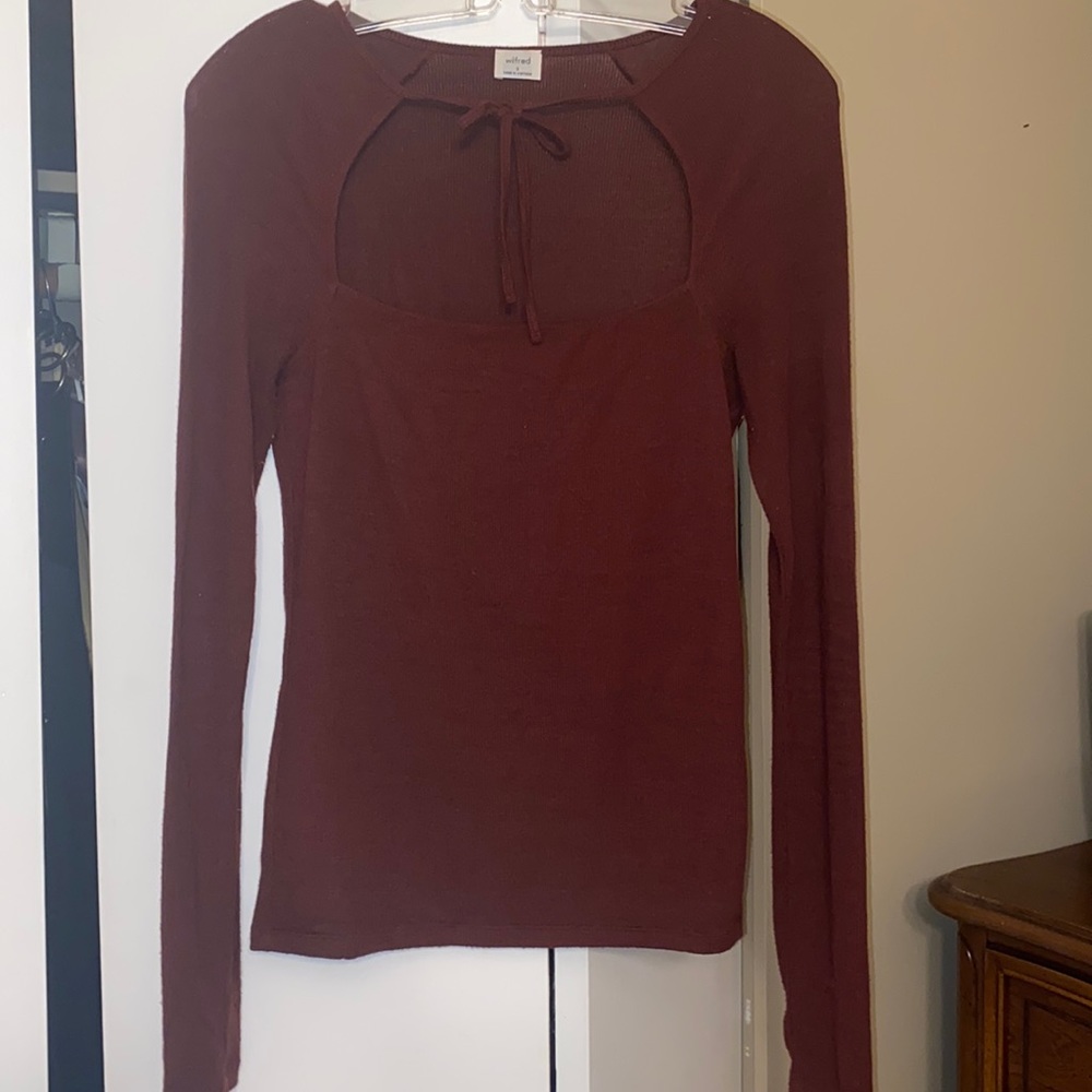 Wilfred long sleeve burgundy tie-front top